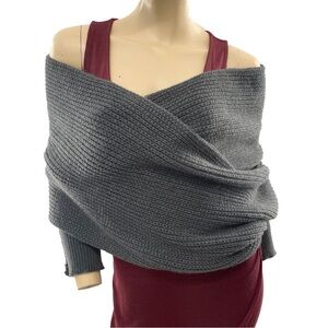 Scarf with Sleeves Off-the-Shoulder Gray Sweater Scarf